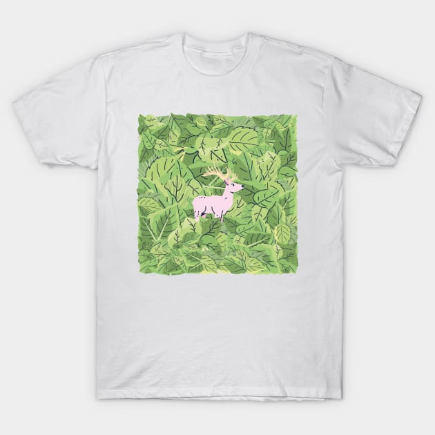 Deer in Leaves T-Shirt by I-LAYDA